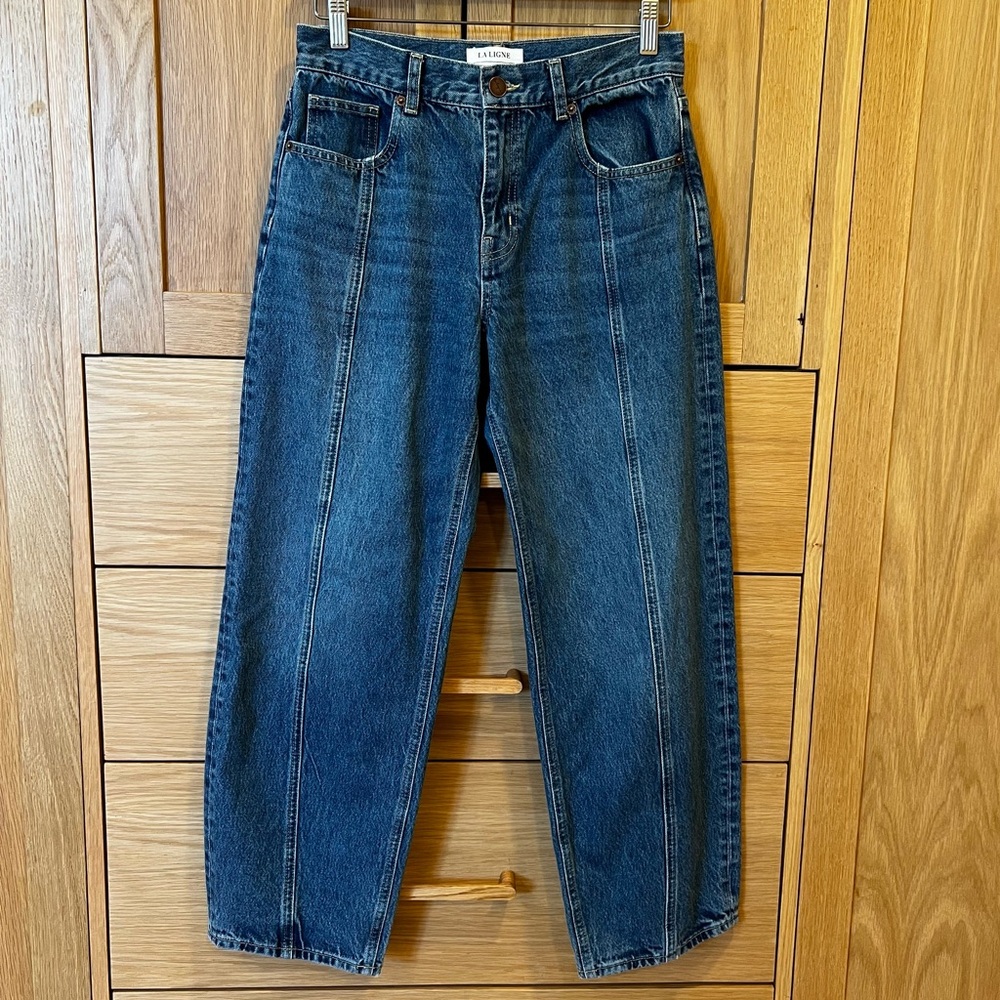 La Ligne Marilyn Mid-Rise Barrel Jeans Medium Wash Size 26 Contemporary Casual